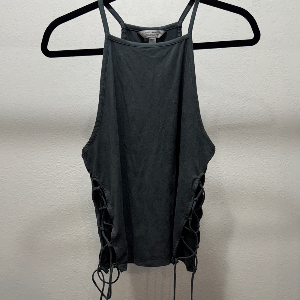 American Eagle Outfitters Charcoal Lace-Up Tank Top